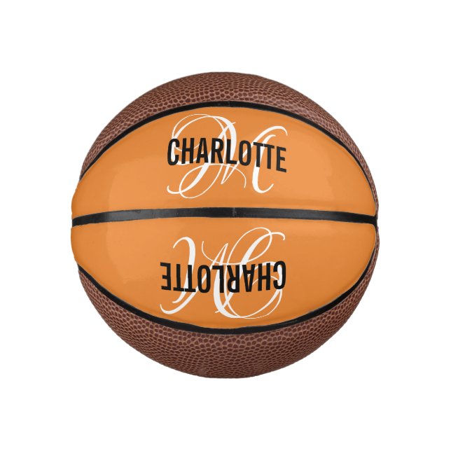 Modern orange script monogram name basketball (Front)