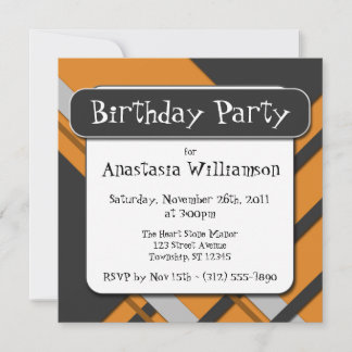 Modern Orange Semi-Plaid Birthday Invitation
