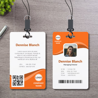 Modern Orange Shade, bar code, qr code ID card ID Badge