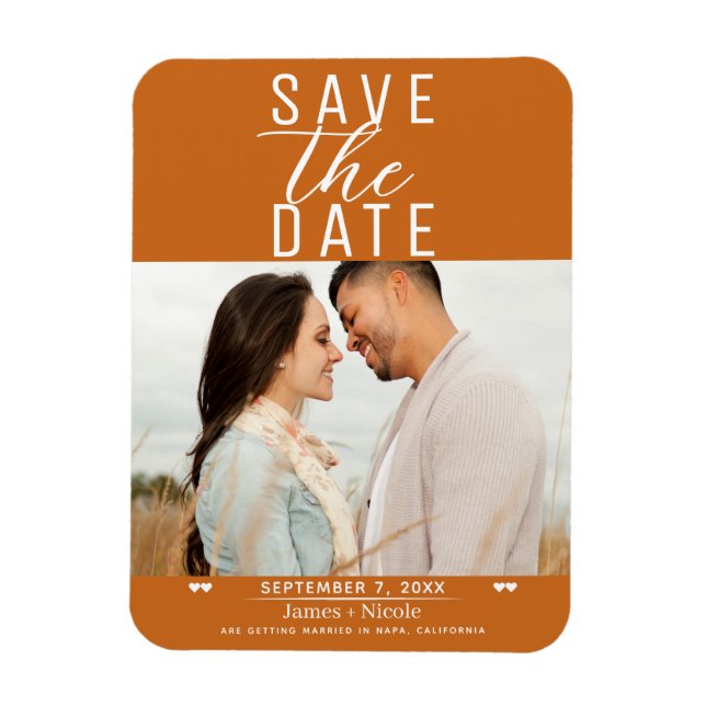 Modern Orange Spice Save the Date Wedding Photo Magnet (Vertical)