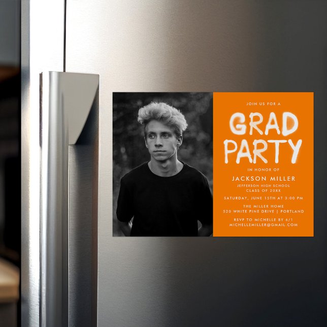 Modern Orange Spray Paint Photo Graduation Party Magnetic Invitation (Creator Uploaded)