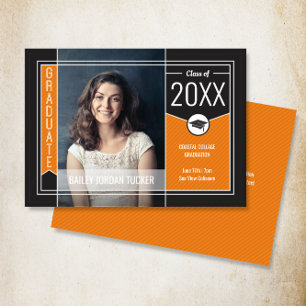 Modern Orange Stripes Graduate Photo Graduation Announcement