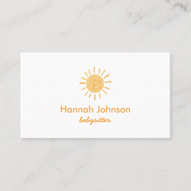 Modern Orange Sun Babysitter  Business Card (Front)
