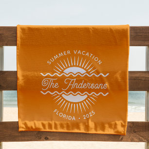 Modern Orange Sunny Summer Family Cruise Vacation  Beach Towel