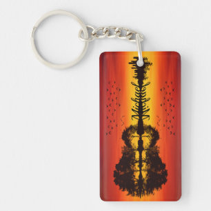 Modern Orange Sunset Guitarist Name Watercolor Key Ring