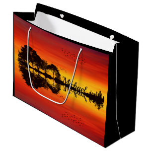 Modern Orange Sunset Guitarist Name Watercolor Large Gift Bag