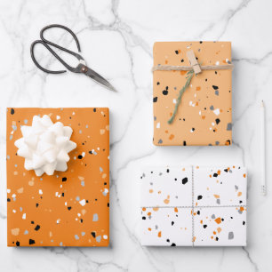 Modern Orange Terrazzo Pattern Wrapping Paper Sheet