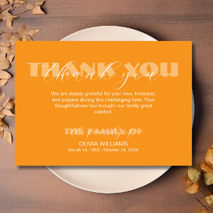 Modern Orange Traditional Funeral Thank You Card