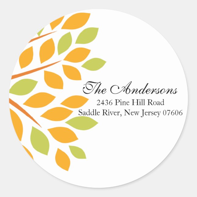 Modern Orange Tree Return Address Wedding Sticker (Front)
