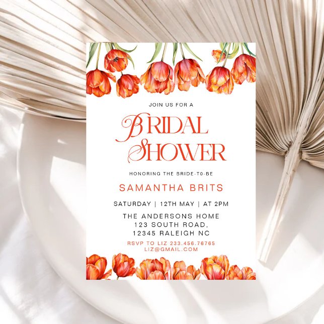 Modern Orange Tulips Floral Bridal Shower Invitation (Creator Uploaded)