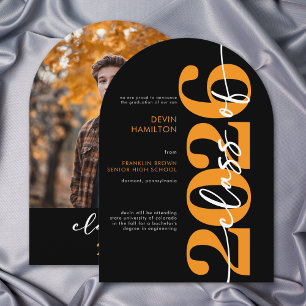 Modern Orange Typography Arch Grad Announcement