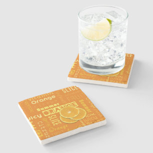 Modern Orange Typography Fruit Slice Stone Coaster