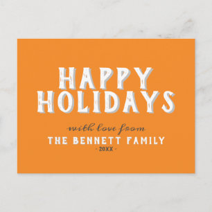 Modern Orange Typography Happy Holidays Postcard