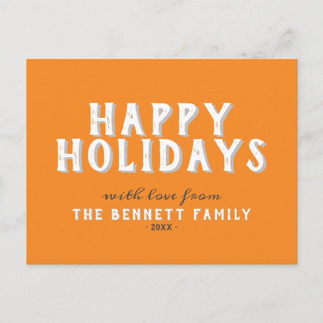 Modern Orange Typography Happy Holidays Postcard (Front)