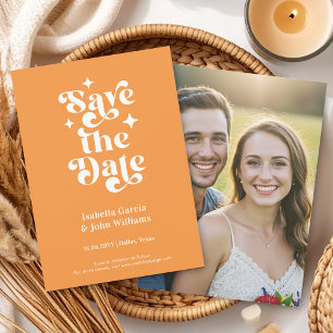 Modern Orange Typography Photo Save The Date Announcement