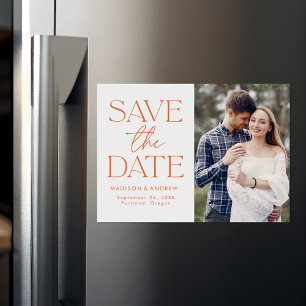 Modern Orange Typography Photo Save the Date Magnetic Invitation