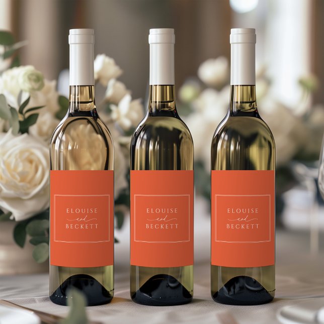 Modern Orange Typography Wedding Bottle Label (Creator Uploaded)