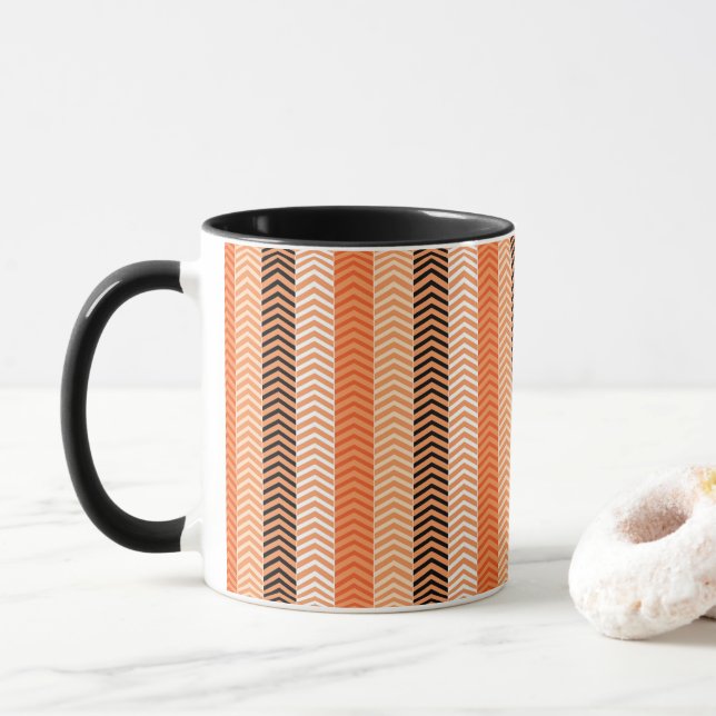 Modern Orange Variegated Chevron Stripes Pattern Mug (With Donut)