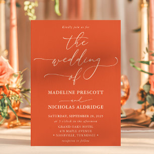 Modern Orange Verona Sunset Calligraphy Wedding Invitation