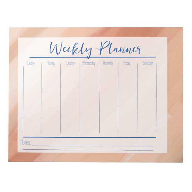 Modern Orange Watercolor Abstract  Weekly Planner Notepad (Front)