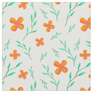 Modern Orange Watercolor Flower Pattern Floral Fabric