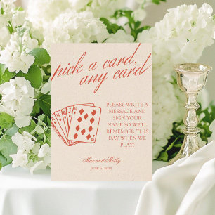 Modern Orange Wedding Playing Cards Pedestal Sign