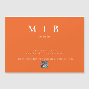 Modern Orange Wedding Save the Date Magnetic Invitation