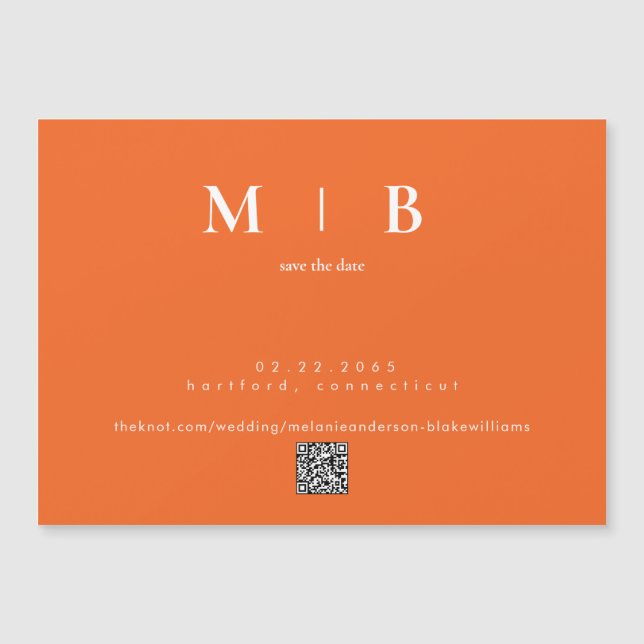 Modern Orange Wedding Save the Date Magnetic Invitation (Front)