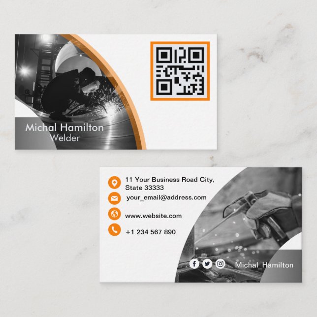 Modern Orange Welder Business Card (Front/Back)