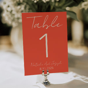 Modern Orange Whimsical Fun Wedding Table Number