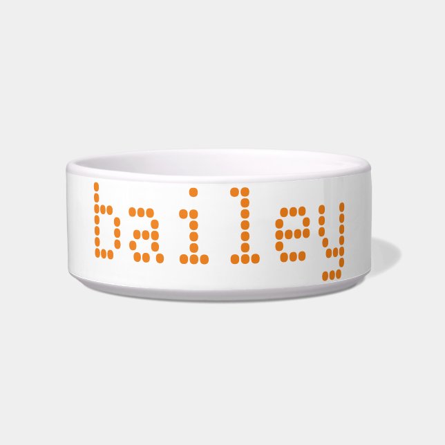 Modern orange white custom name monogram dog cat bowl (Front)