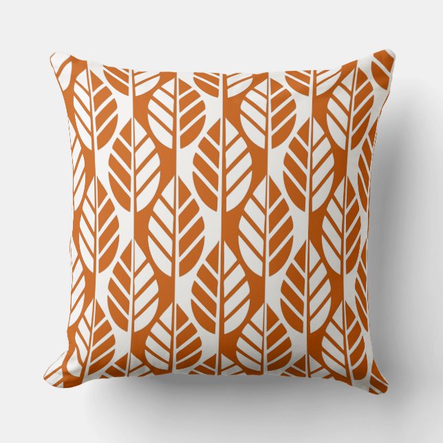 Modern Orange White Regular Leaves Pattern Cushion (Front)