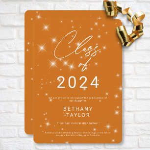 Modern Orange & White Sparkle Graduation Announcement