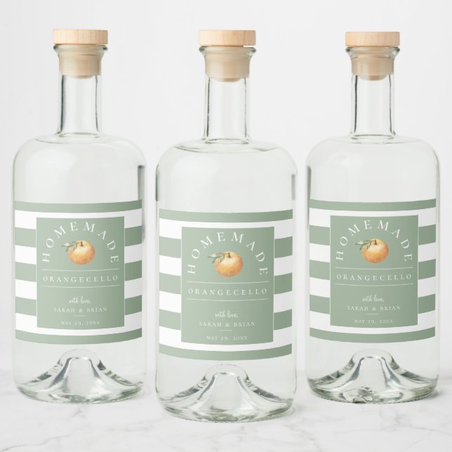 Modern Orangecello Sage Stripe Beverage Label (Bottles)