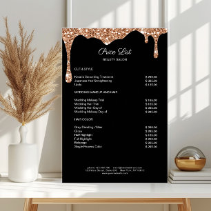 Modern Orangegold Black Glitter Preislisten Poster