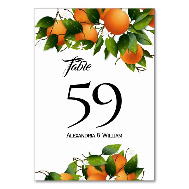 Modern Oranges Fruit | Wedding Table Number (Front)