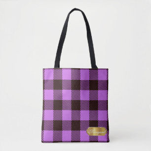 Modern Orchid Gold Badge Tartan Personalised Gift Tote Bag