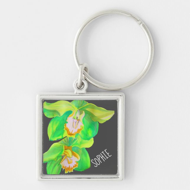 Modern orchid pop art flower key ring (Front)