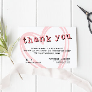 Modern ORDER INSERT heart thank you Pink white