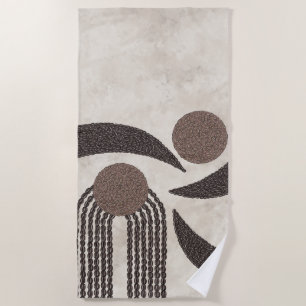 Modern Organic-Coffee Beans-Geometric-Neutral Beach Towel