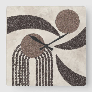 Modern Organic-Coffee Beans-Geometric-Neutral Square Wall Clock