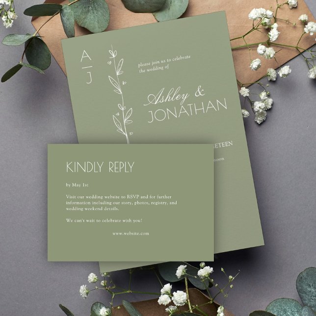 Modern Organic Floral Divider Wedding RSVP Card (Creator Uploaded)
