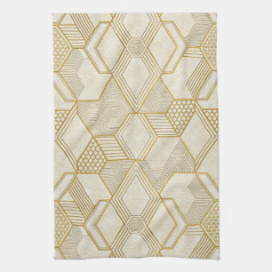 Modern Organic Hexagon Pattern   Cream and Beige 2 Tea Towel