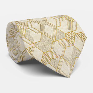 Modern Organic Hexagon Pattern Cream and Beige 2 Tie