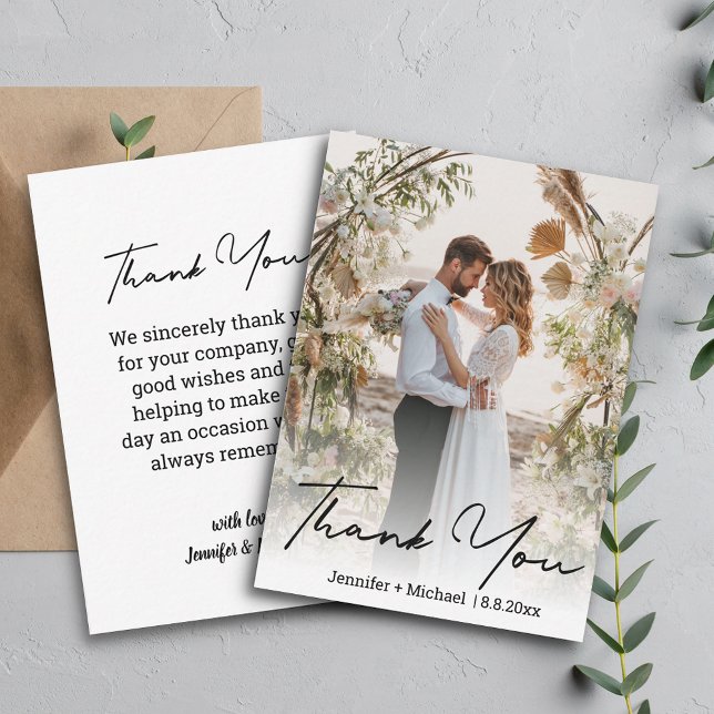  Modern Organic Script Wedding Photo Thank You Card (Creator Uploaded)