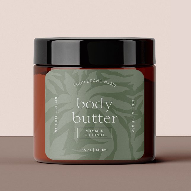 Modern Organic Skincare Sage Green Product Label (Modern product stickers with trendy tropical palm design in sage green or edit to any colors)