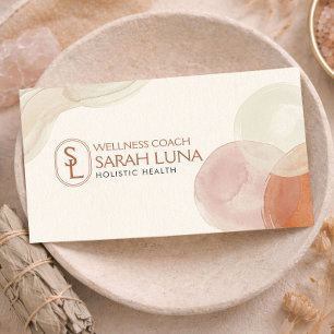 Modern Organic Watercolor Wellness Coach  Business Card