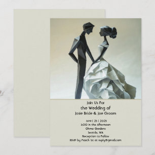 Modern origami bride groom wedding invitation