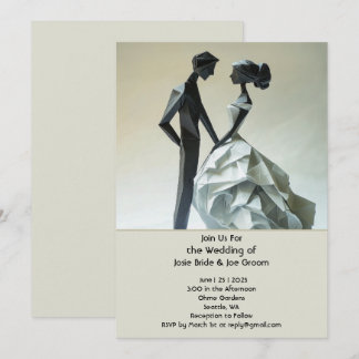 Modern origami bride groom wedding invitation