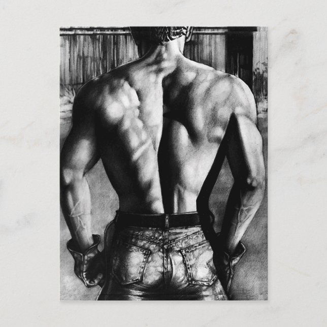 Modern Original Art Bodybuilder In Tight Jean Cool Postcard (Front)